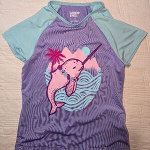 Lands' End Kids Swim Shirt - Purple and Blue Narwhal
